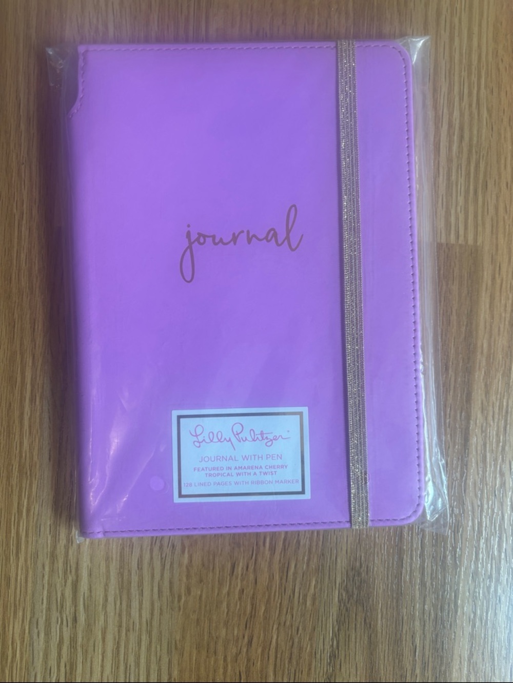 Lilly Pulitzer Pink Hardcover Journal Gold Elastic.
Does not include pen. - Picture 4 of 4